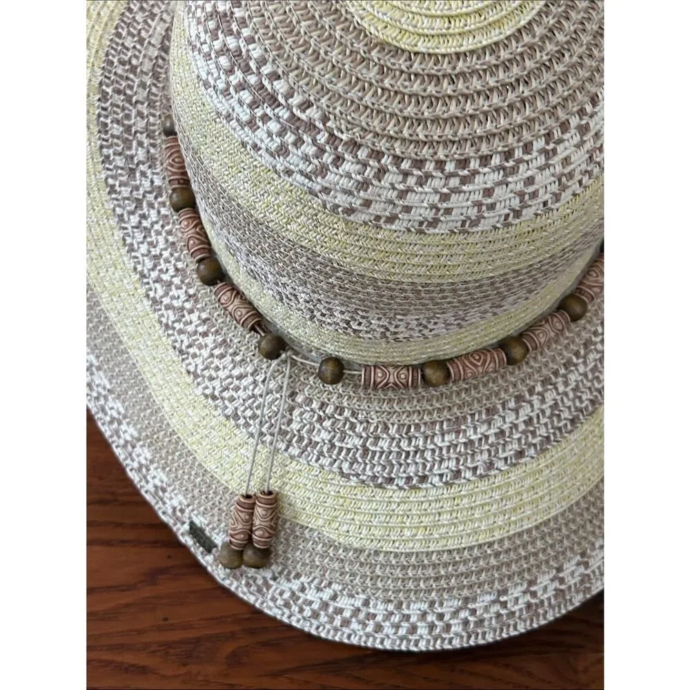 🏝️ Wide Brim Straw Sun Hat 👒 Tiki Beads Packable!